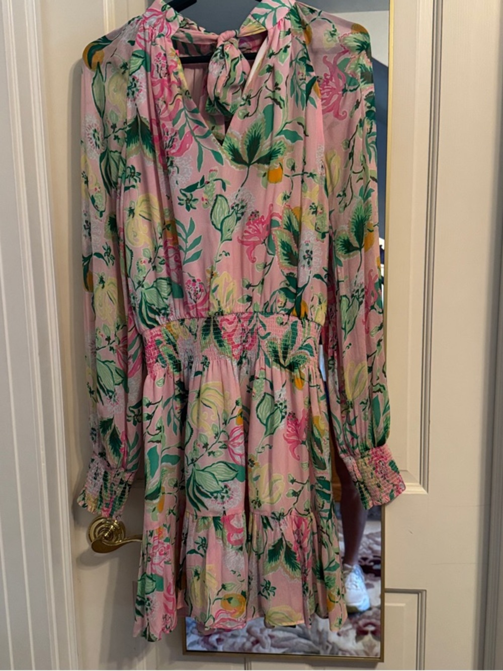 Lilly Pulitzer Pink Floral Tie-Detail Long-Sleeve Dress
